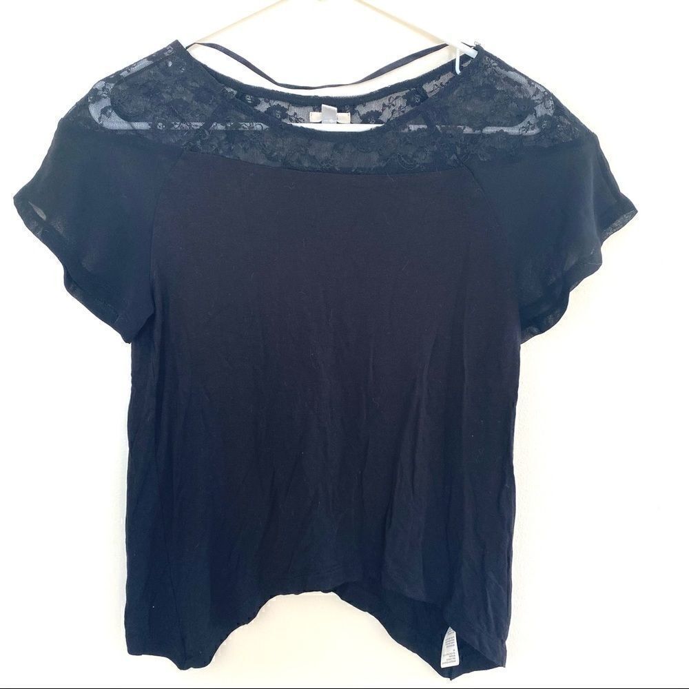 Ecote lace upper blouse black XS asymmetrical hem